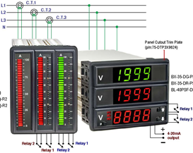 Three Phase Measurement and Control Tri Panel Meter Sets